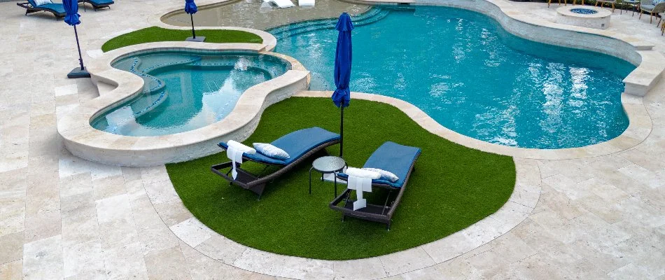 Artificial turf as pool accent in Kingwood, TX.
