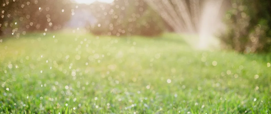 Grass being watered by a sprinkler in Kingwood, TX.