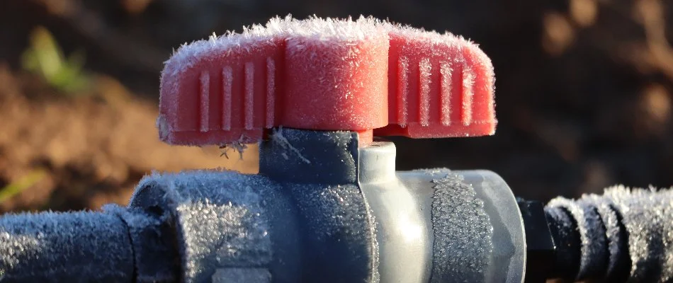 Irrigation valve with frost in Kingwood, TX.