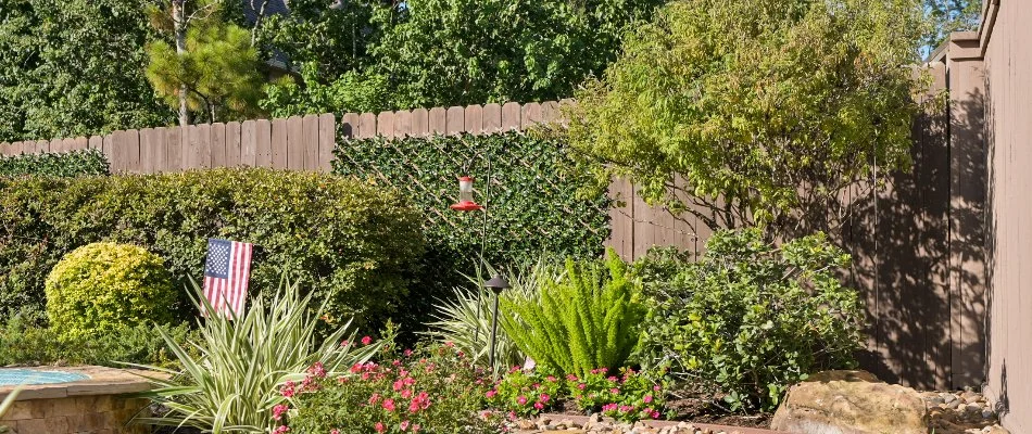 Landscape in Atascocita, TX, with trees and shrubs.