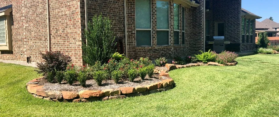 Pristine landscape with a rock border and plants.
